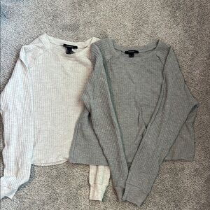 Gray and Cream Women's Waffle Knit Tops Set of 2
